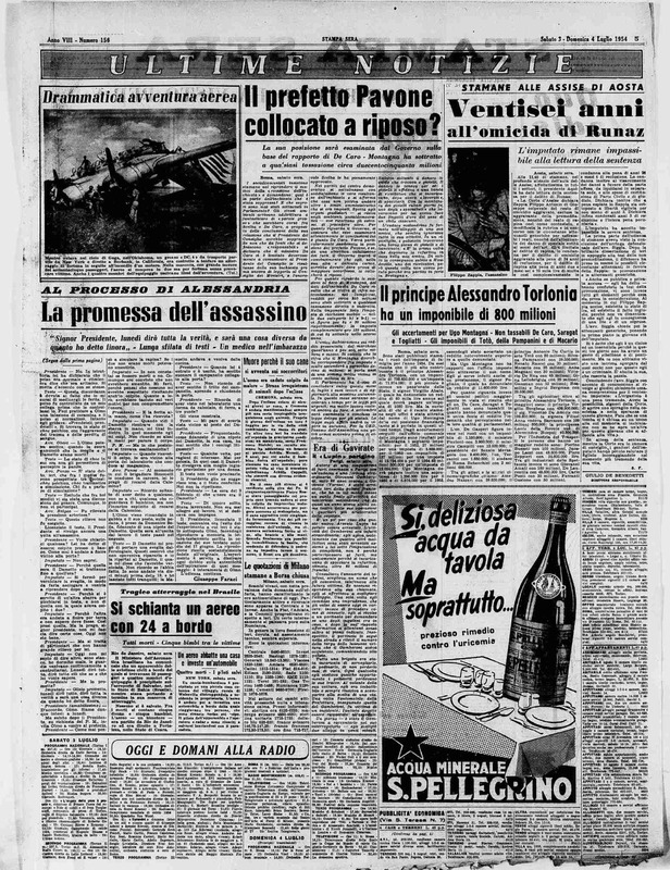 *Ventisei anni all’omicida di Runaz*, «Stampa sera», 3-4 luglio 1954, p. 5