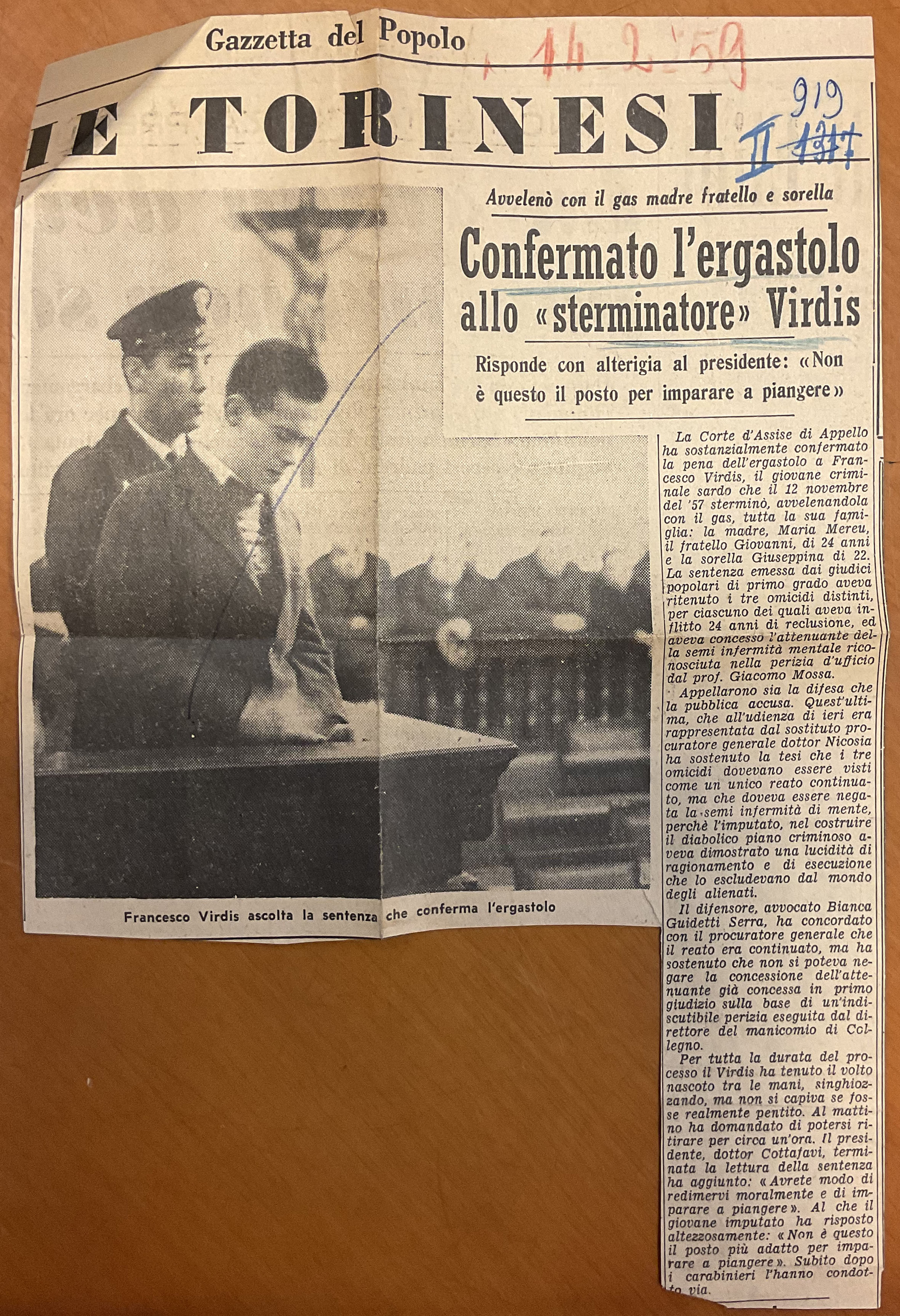 Confermato l’ergastolo allo «sterminatore» Virdis