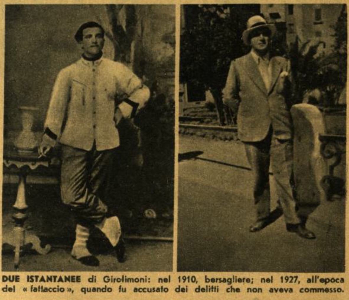 Gino Girolimoni nel 1910 (a sinistra) e nel 1927 (a destra)