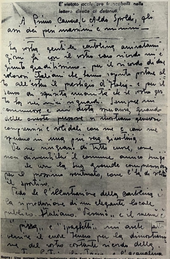Una curiosa lettera indirizzata dalla Fort a Primo Carnera e ad Aldo Spolidi