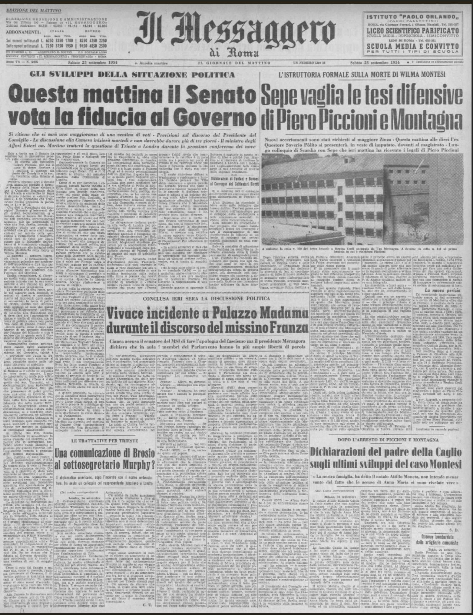 Sepe vaglia le tesi difensive di Piero Piccioni e Montagna