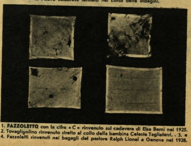 Fazzoletti rinvenuti sulle vittime e nei bagagli di Ralph Lionel