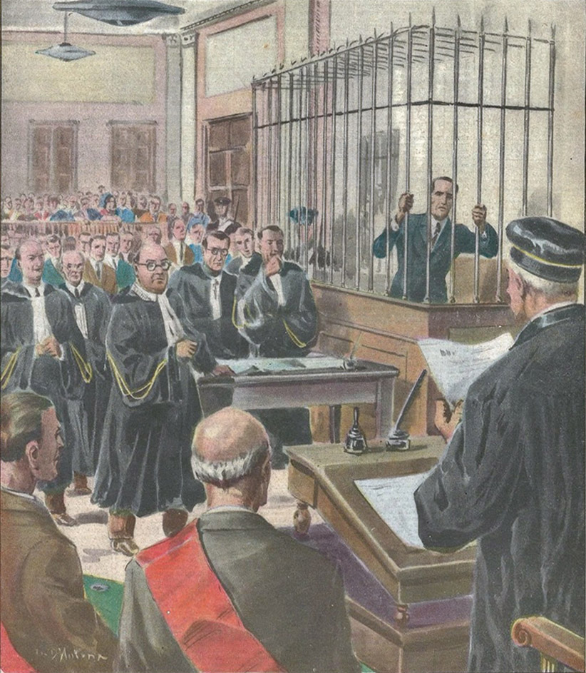 La lettura della sentenza di assoluzione per insufficienza di prove al processo d'appello di Ettore Grande